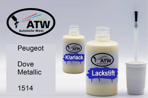 Peugeot, Dove Metallic, 1514: 20ml Lackstift + 20ml Klarlack - Set, von ATW Autoteile West.